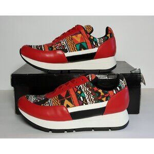 SPLURGE WOMEN'S SIZE 6 CASUAL SNEAKERS RED WITH AFRICAN PRINT NEW/BOX